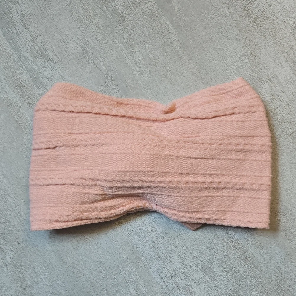 Cable Knit Baby Girl Light Pink Headband Oversized Bow Stretchy Nylon Hairband